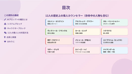 【図解スライド】「歴史上の偉人があなたのカウンセラーになる魔法のAIプロンプト」