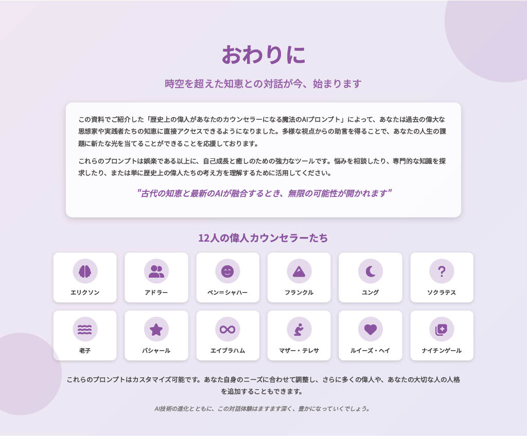 【図解スライド】「歴史上の偉人があなたのカウンセラーになる魔法のAIプロンプト」